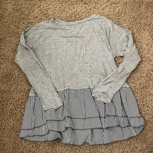 Ginger G Heather Gray Long Sleeve Top with Striped Hem